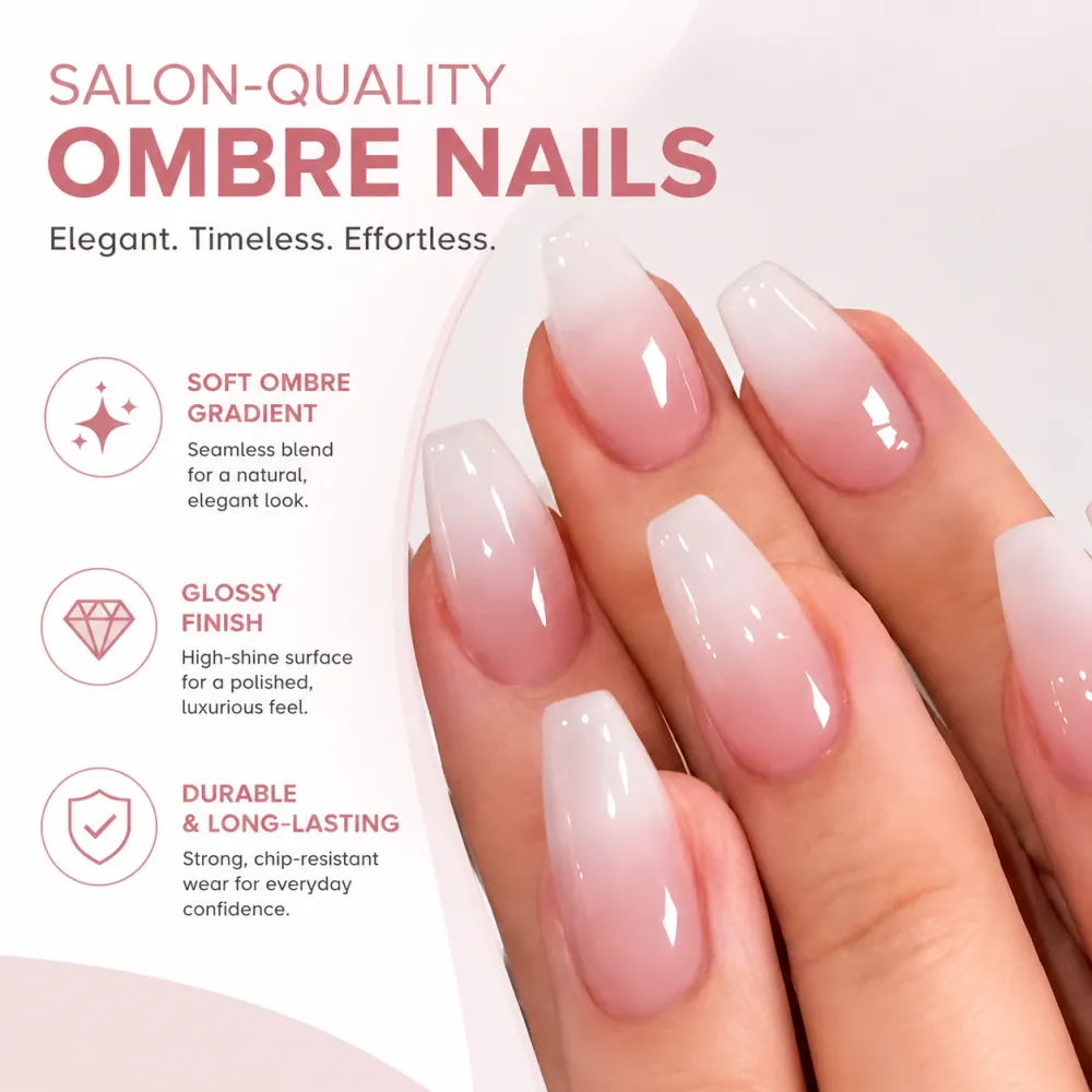 Nailhour Minimalist 24Pcs Daily Office Nude Gradient French Press On Nails