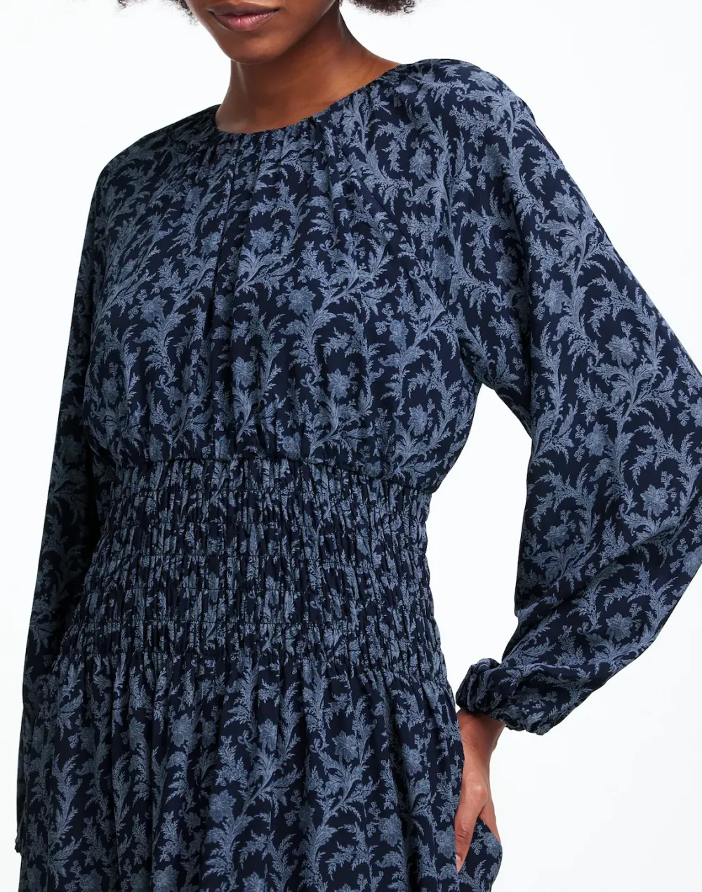 Bubble-Sleeve Smocked Midi Dress In Floral