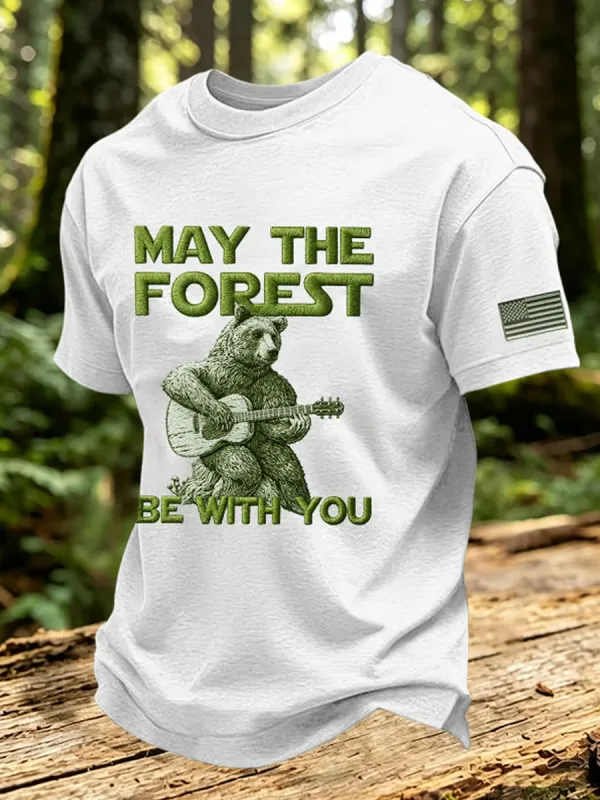 Men's May The Forest Be With You Print Round Neck T-shirt