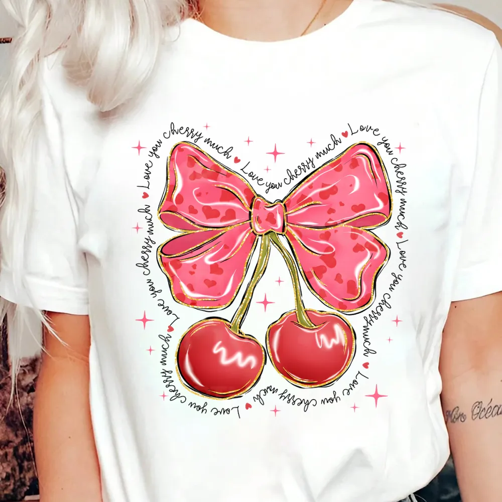 Love You Cherry Much Pink Coquette Heart T-shirt