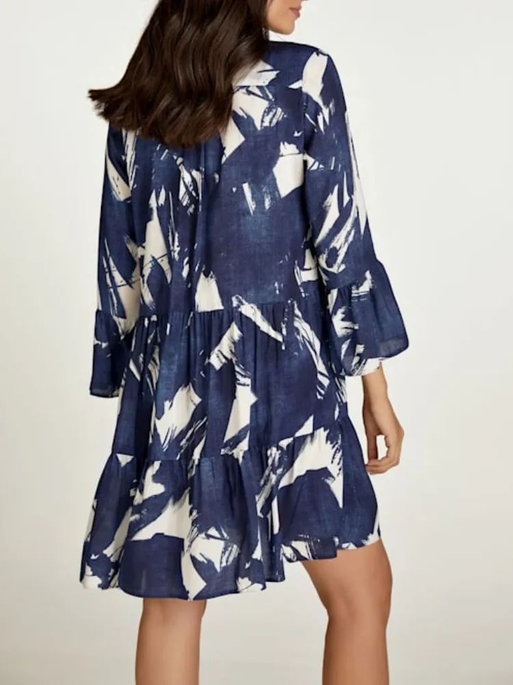 Art Print Notched Casual Dress