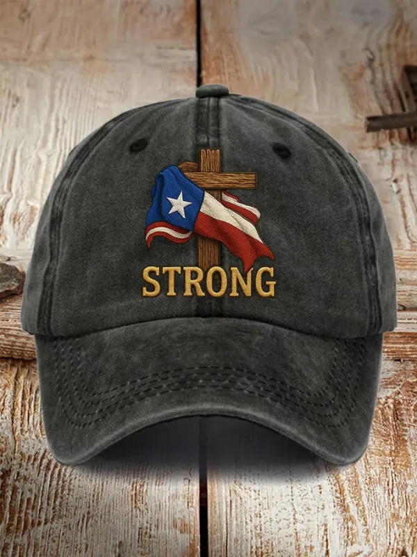 Retro Texas Strong Faith Cross Print Baseball Cap