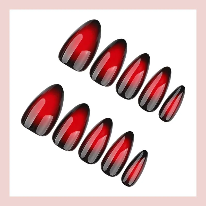 Nailhour 24Pcs Y2K Red Gradient Short Almond Press On Nails
