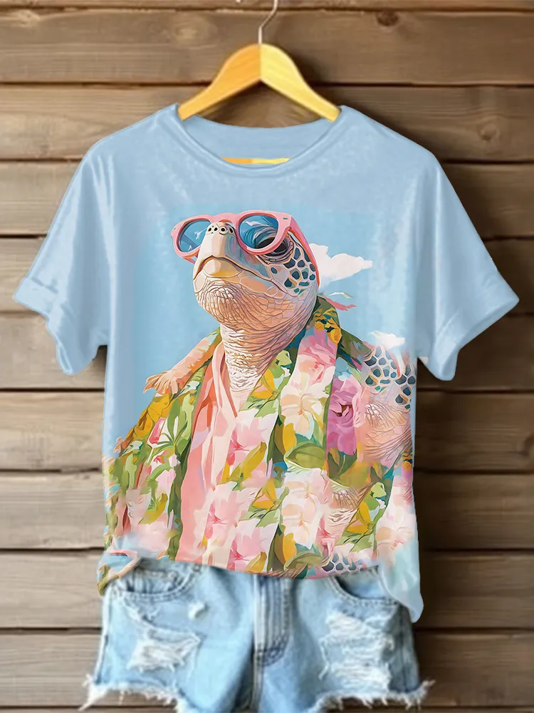 Women's Sea Turtles Short Sleeve Round Neck Pure Cotton T-Shirt