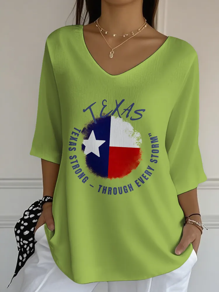 Ladies Casual Style Texas Strong All-Match V-Neck Shirt