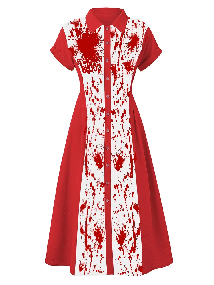 Women'S Halloween Red Art Splash Print Dress