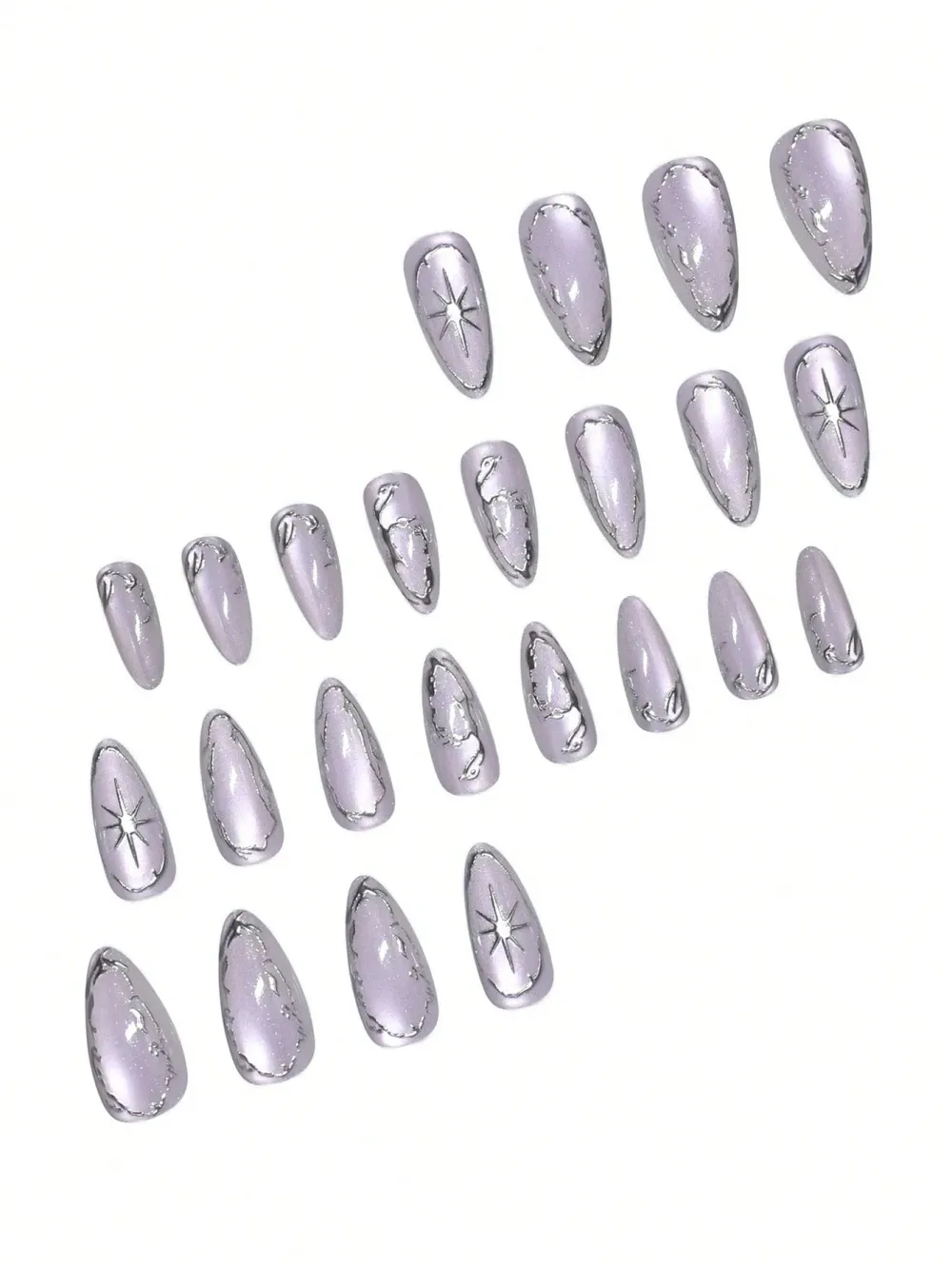 Nailhour 24pcs Almond Elegant 3D Light Color Purple Cat Eye False Nails