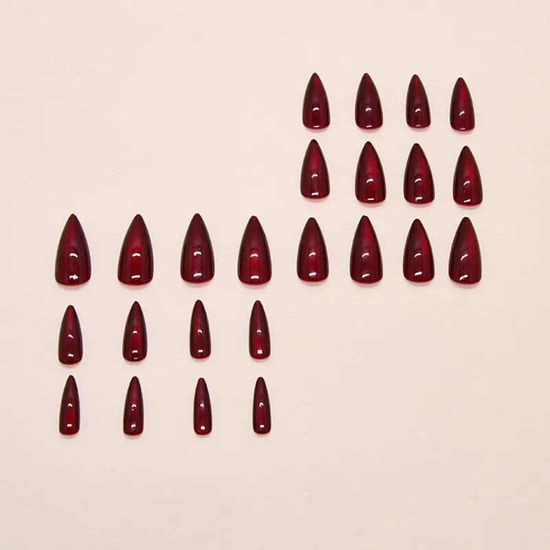 Nailhour 24Pcs Red Party Minimalist Long Cat Eye Press On Nails