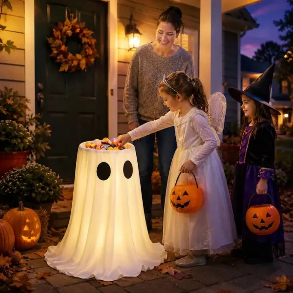 Halloween Glowing Ghost Candy Holder Bowl Festive Decor with String Lights