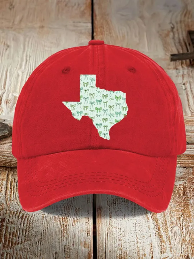 Retro Texas Strong Green Bow Print Baseball Cap