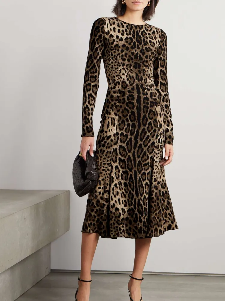 Leopard Long Sleeve Casual Dress