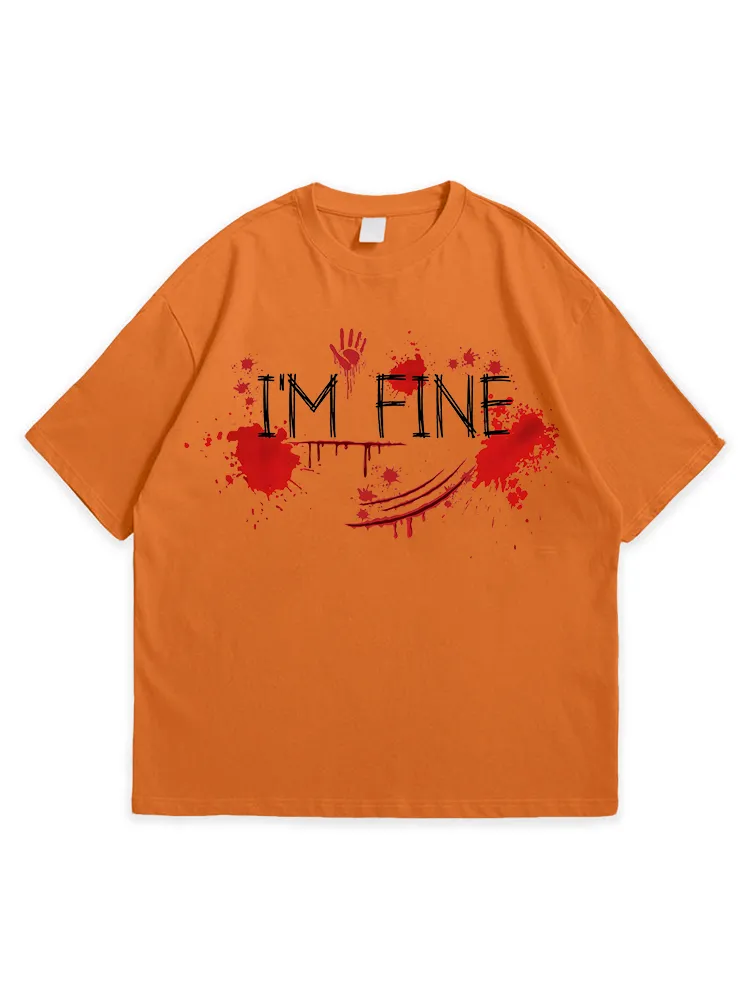 Men'S Halloween I'M FINE Daily Loose Round Neck  T-Shirt