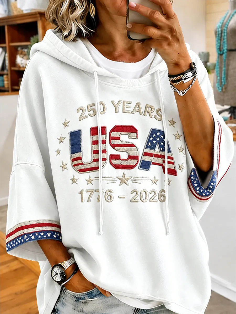 Women's USA 250th Anniversary 1776-2026 Embroidered Washed Hoodie