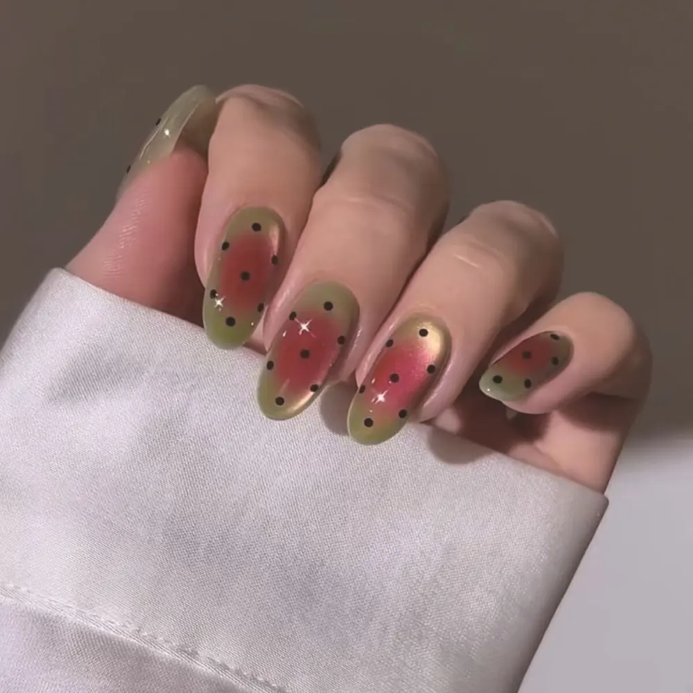 Nailhour 24Pcs Vintage Medium Oval Cat Eye Press On Nails