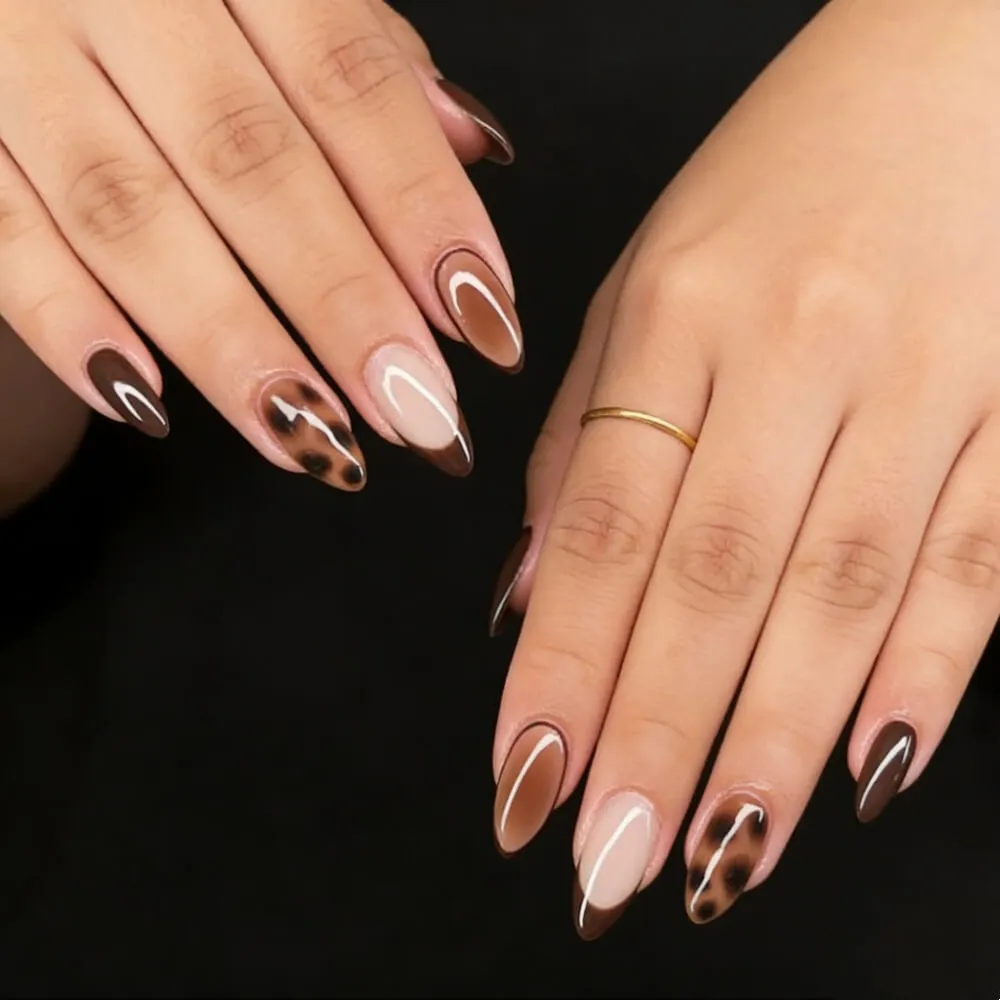 Nailhour 24Pcs French Medium Almond Autumn Press On Nails