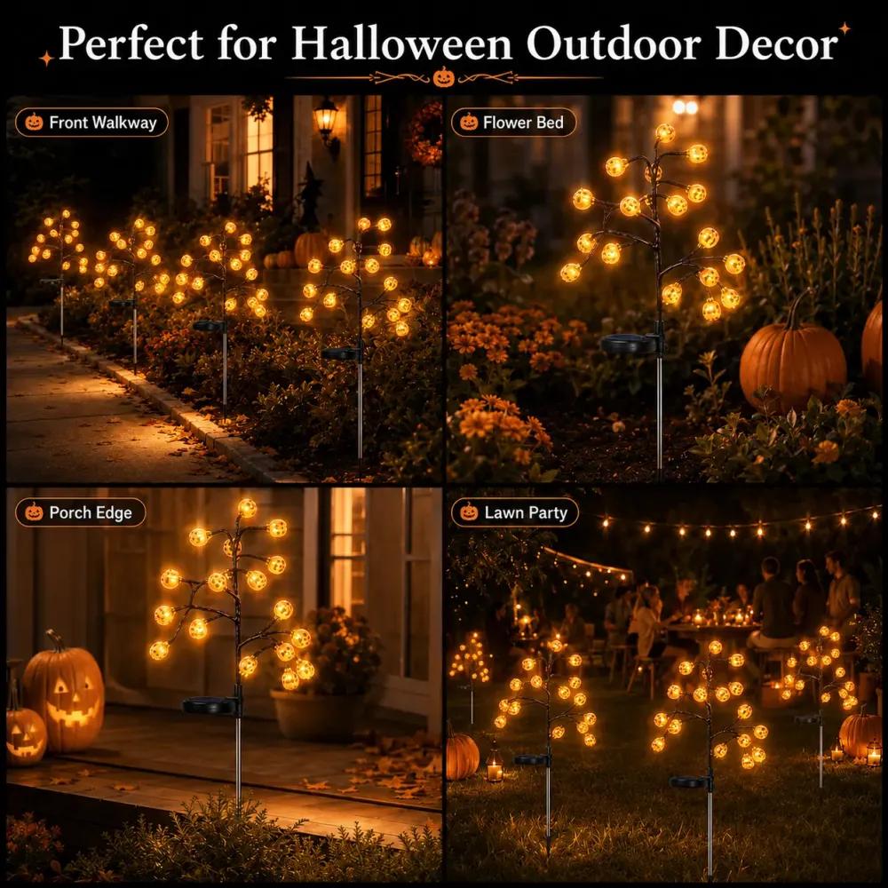 Solar Pumpkin Stake Lights - 20-Head Halloween Outdoor Garden Decor