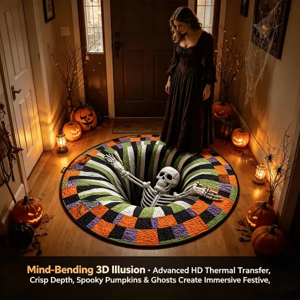 Halloween Round Rug 3D Skeleton Vortex Quilted Illusion Mat(80*80CM)
