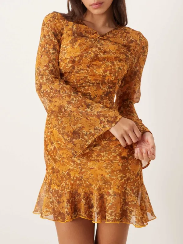Ruffled Hem Floral Dress