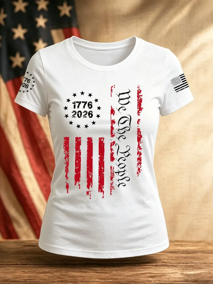 Ladies' Leisure 250Th Anniversary American Founding Celebration Personalized Printed Round Neck T-Shirt