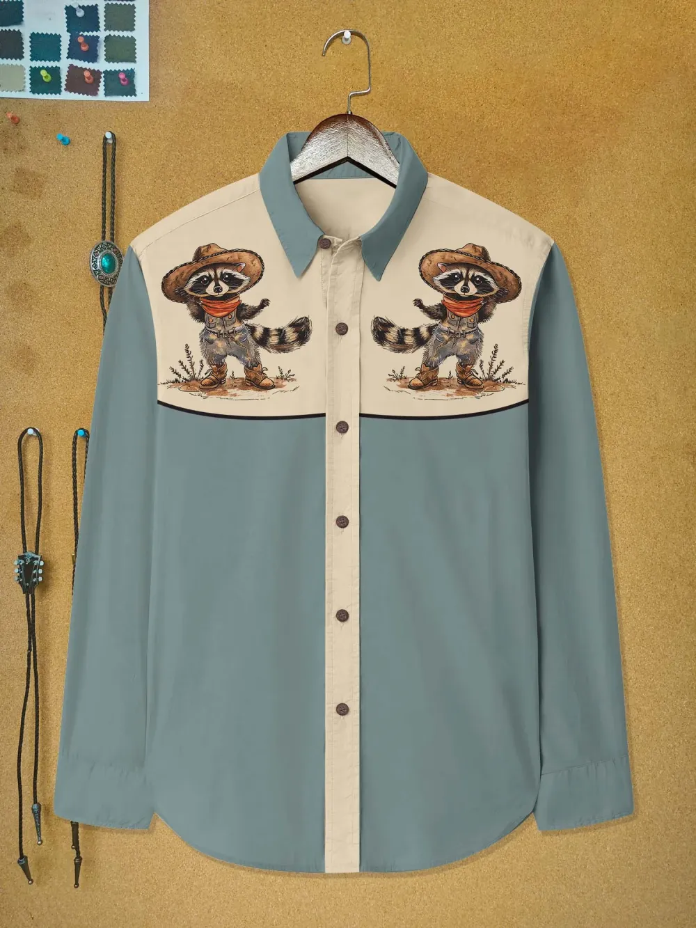 Western Raccoon Cowboy - 100% Cotton Long Sleeves Shirt