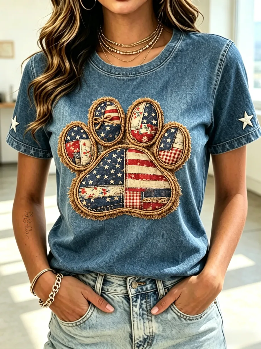 Women's Independence Day Paw Art Print T-Shirt