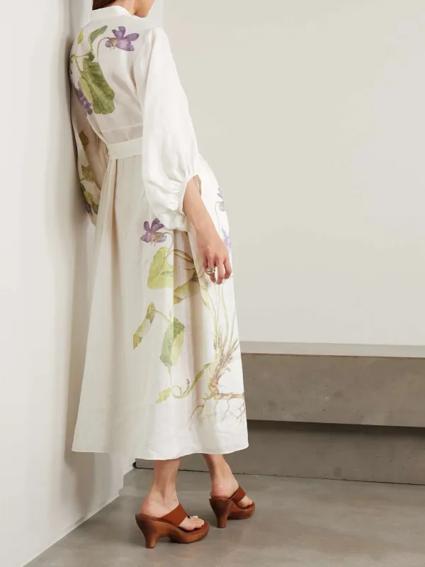 Puff-Sleeve Floral Shirt Dress