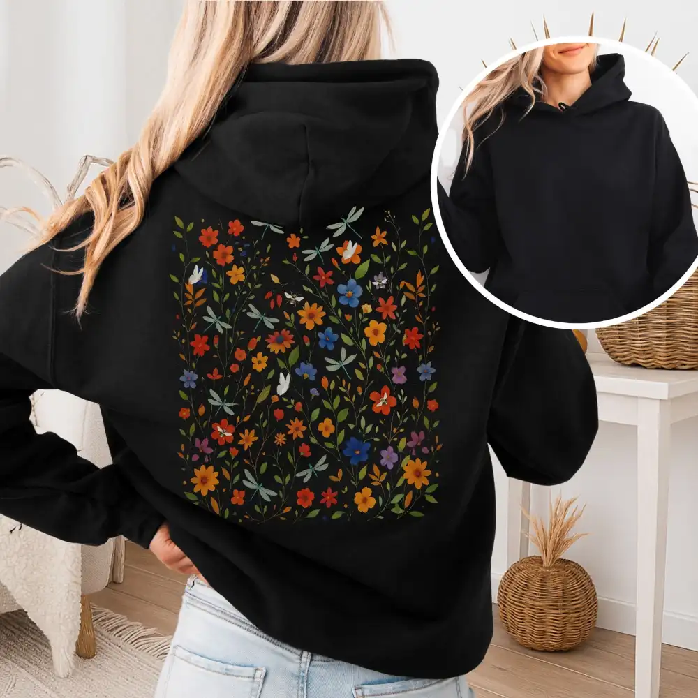 Dragonfly Meadow Hoodie – Whimsical Floral Tee