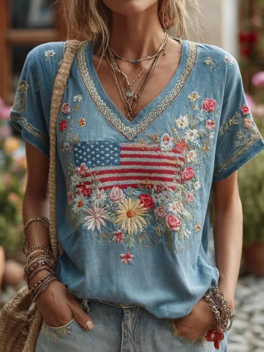 Women's Casual USA 250th Celebration Print Short Sleeve T-shirt