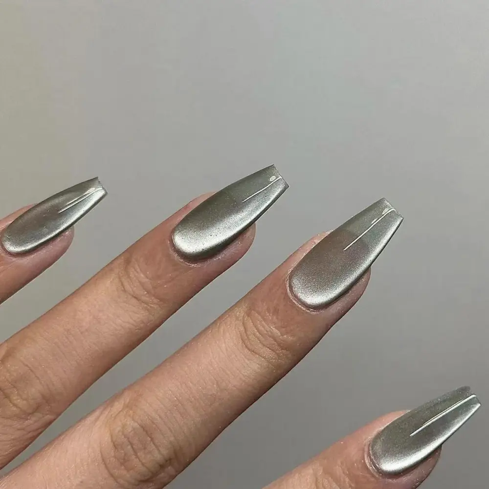 Nailhour 24Pcs Minimalist Cat Eye Long Coffin Press On Nails