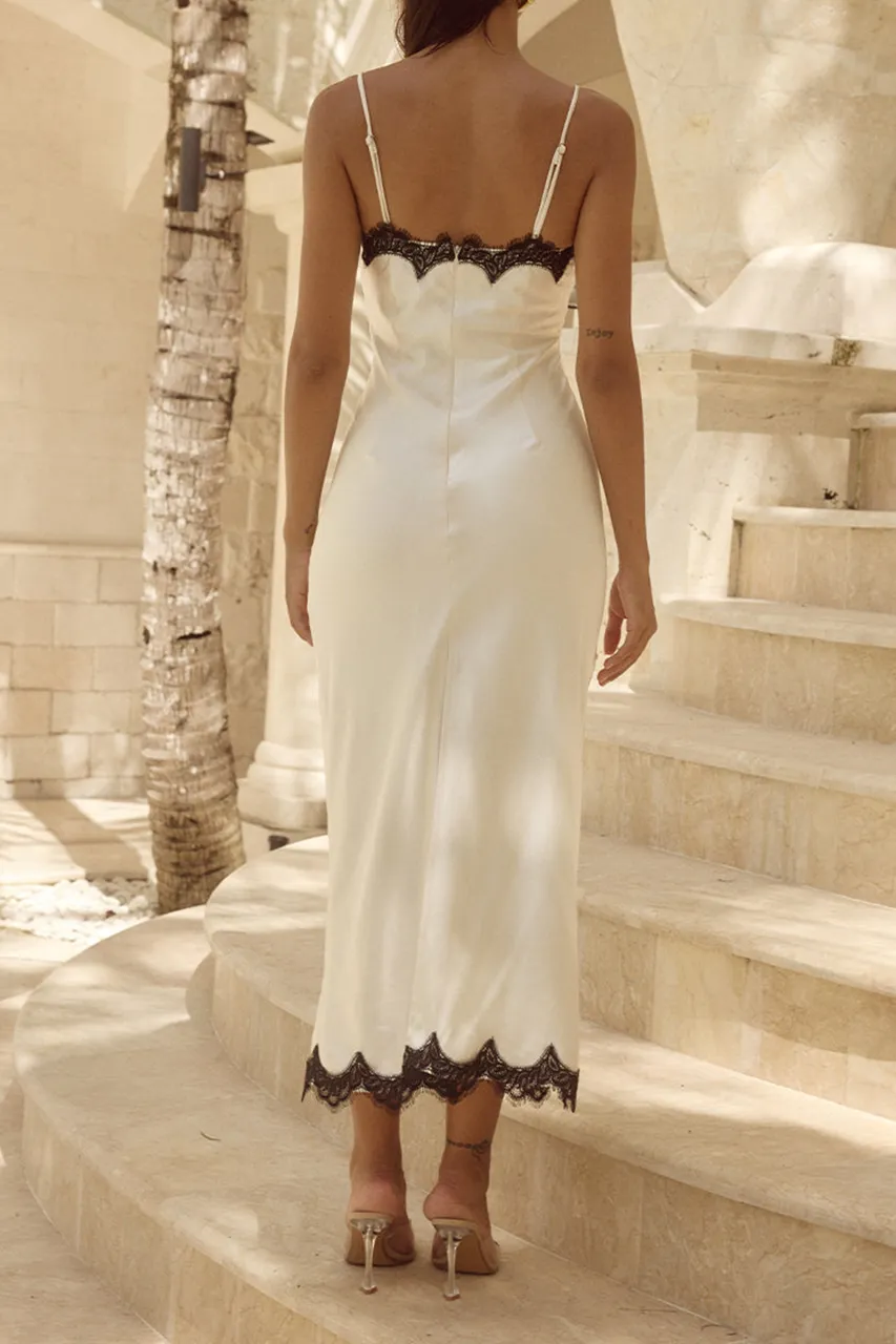Lace Trimmed Contrast Midi Dress