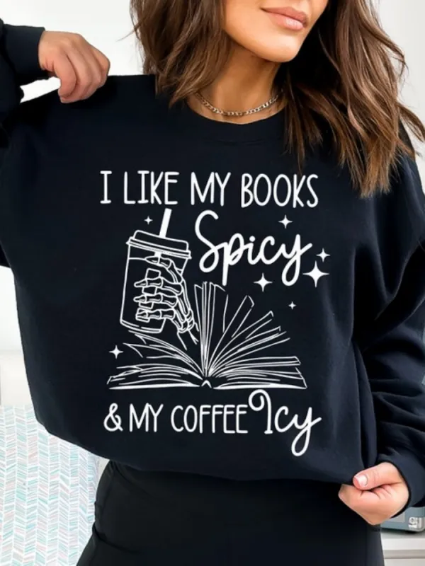 Book and Coffee Printed Sweatshirt