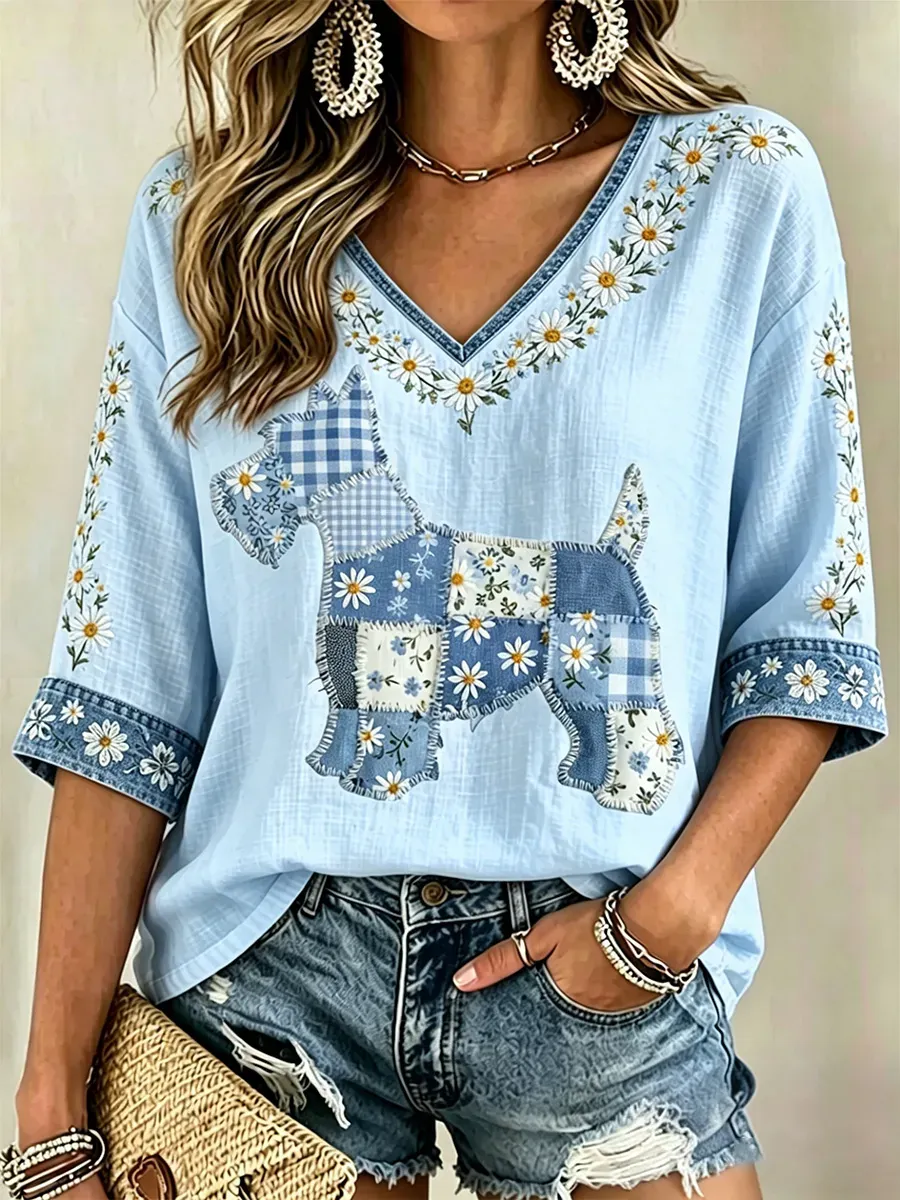 Women'S Floral Clothing? Cat Casual Art Printed Top