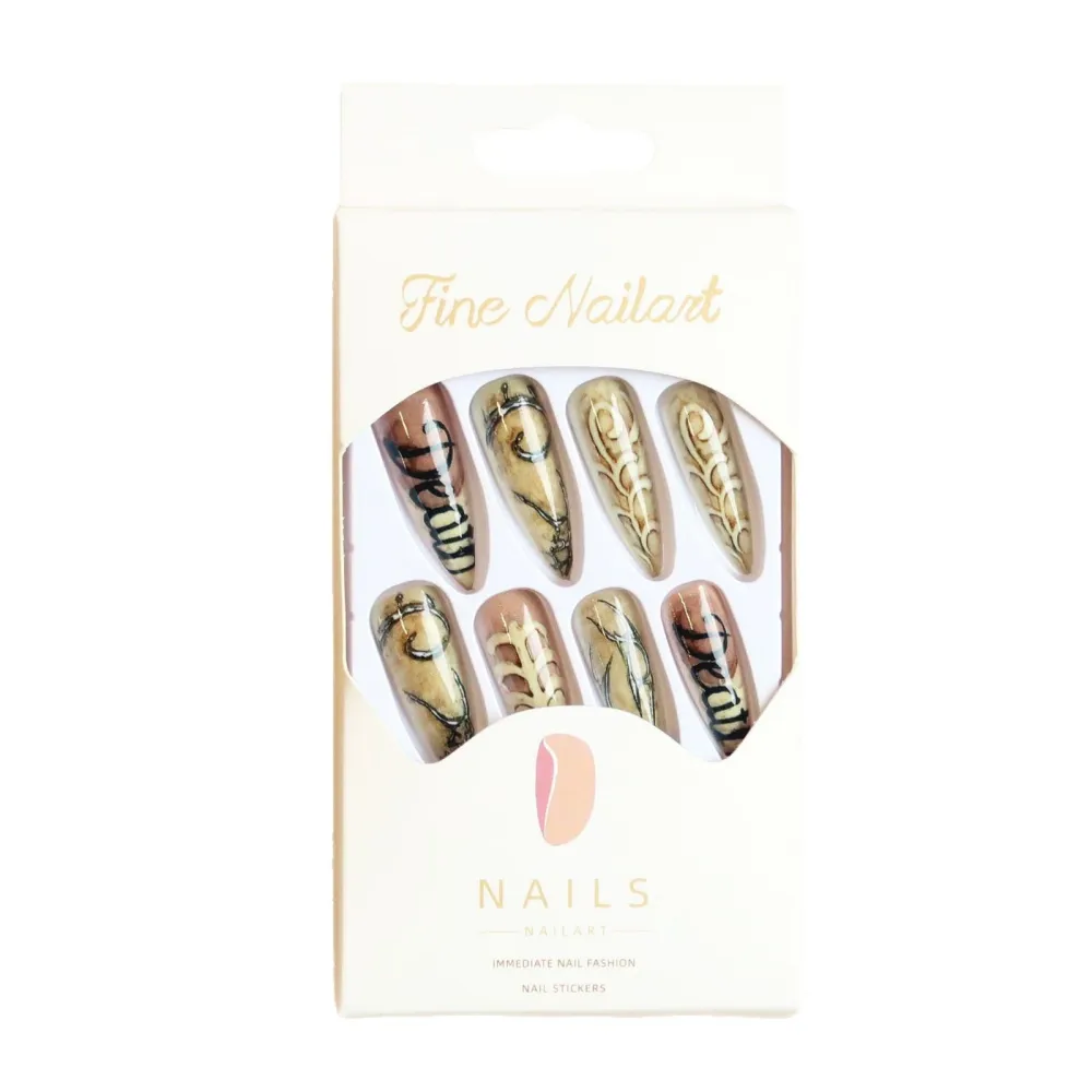 Nailhour 24Pcs Halloween Gothic Long Almond  Press On Nails