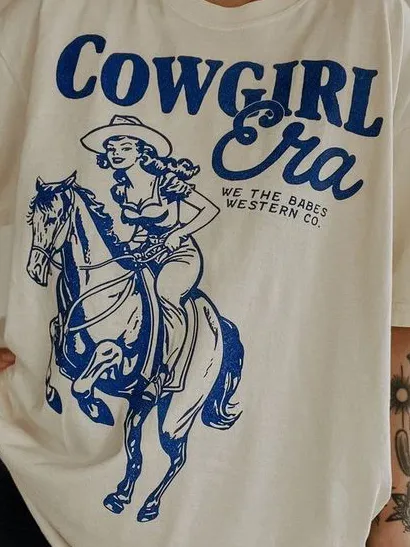 Women'S Horse Riding Print Solid Color T-Shirt