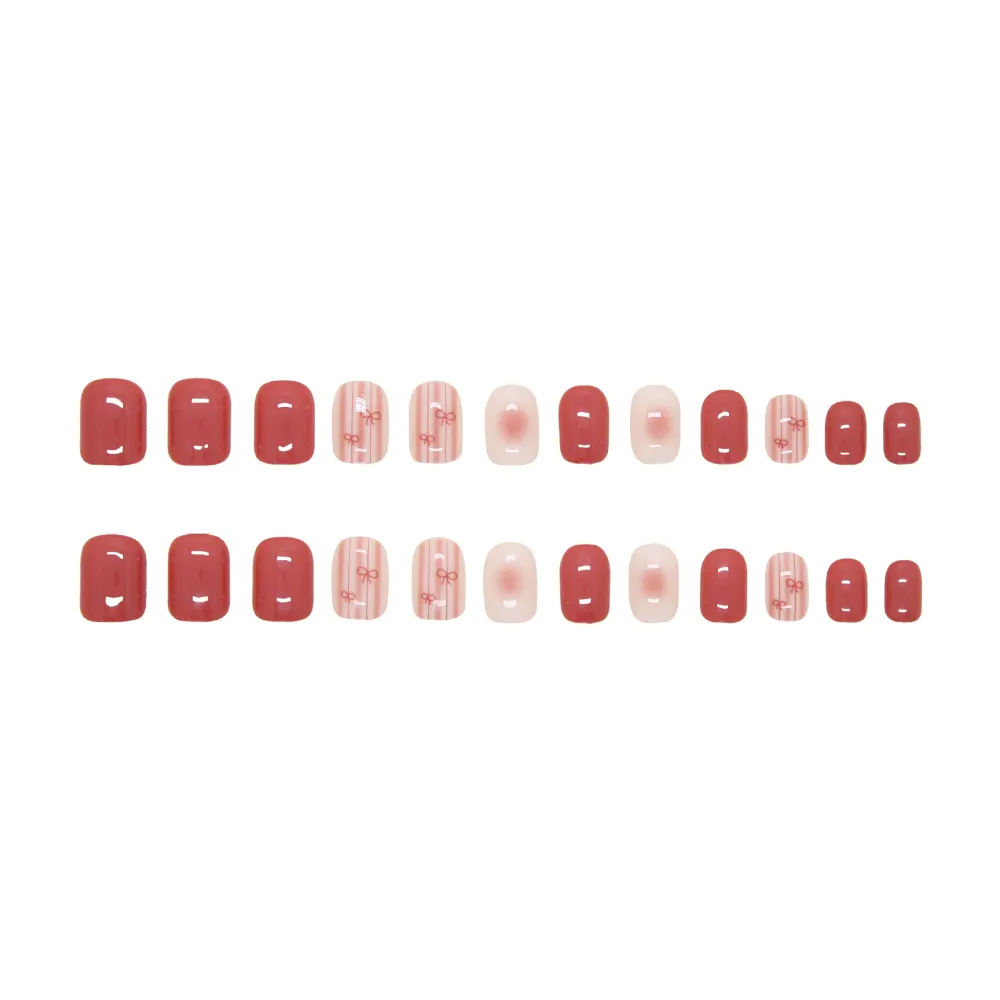 Nailhour 24Pcs Pink Gradient Short Oval Press On Nails