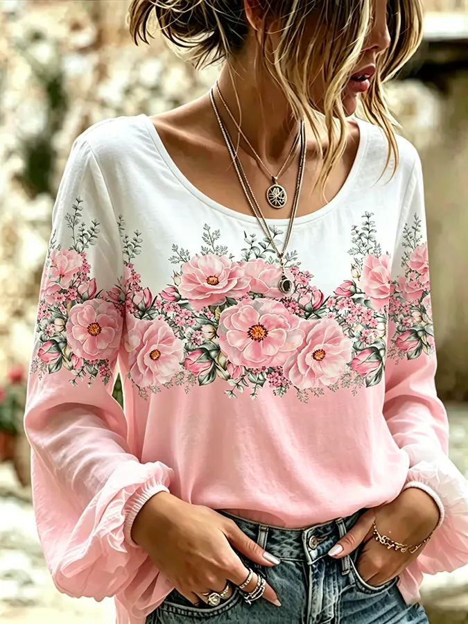 Women'S Casual Breast Cancer Awareness Printing Propaganda Cotton Linen Long Sleeve Shirt