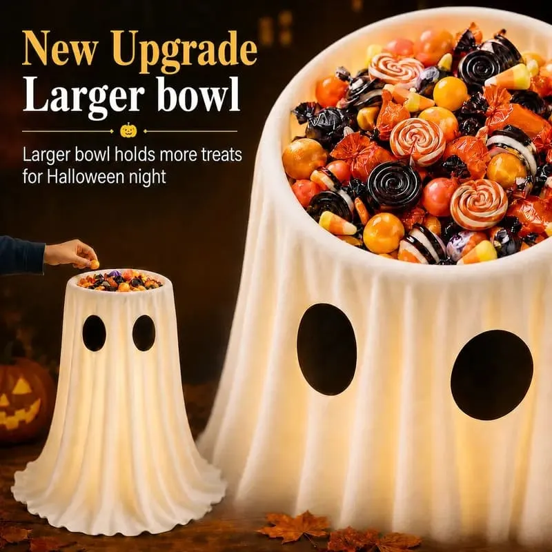 Halloween Glowing Ghost Candy Holder Bowl Festive Decor with String Lights