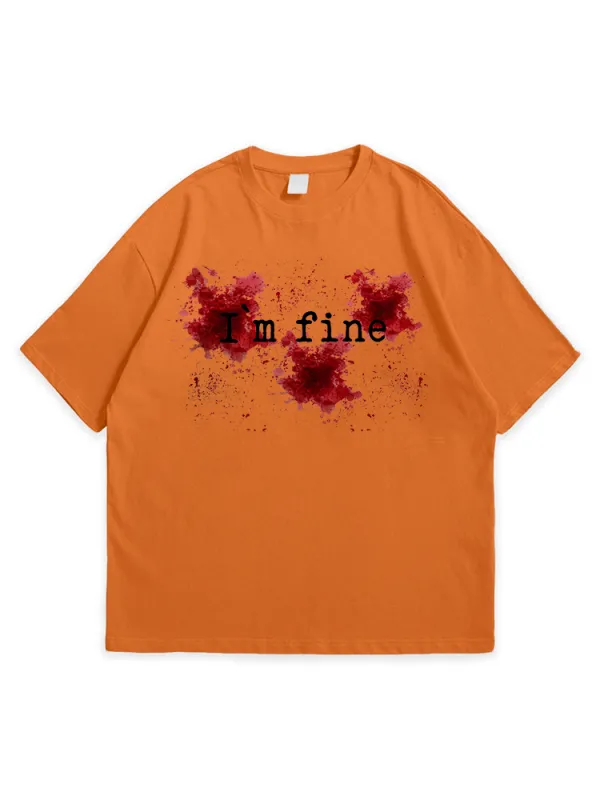 Men'S Halloween I'M FINE  Loose Simple Round Neck  T-Shirt