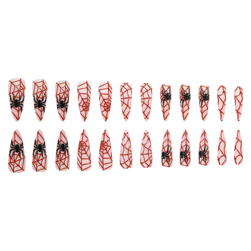 Nailhour 24Pcs Halloween Long Almond Bloody Spiderweb Press On Nails