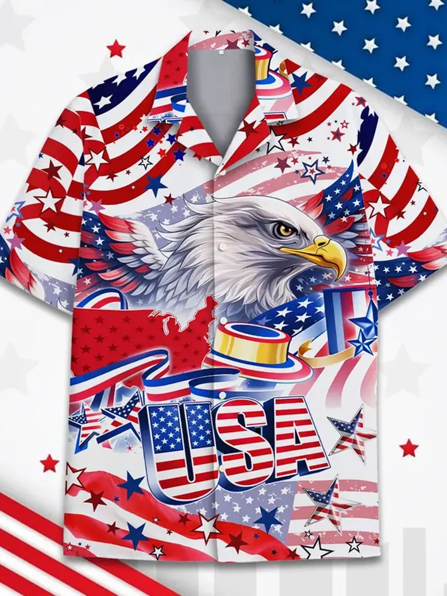 USA Eagle Hawaiian Shirt Unisex, Patriotic American Flag Button Up Shirt, Independence Day Shirt, Gift For Patriots