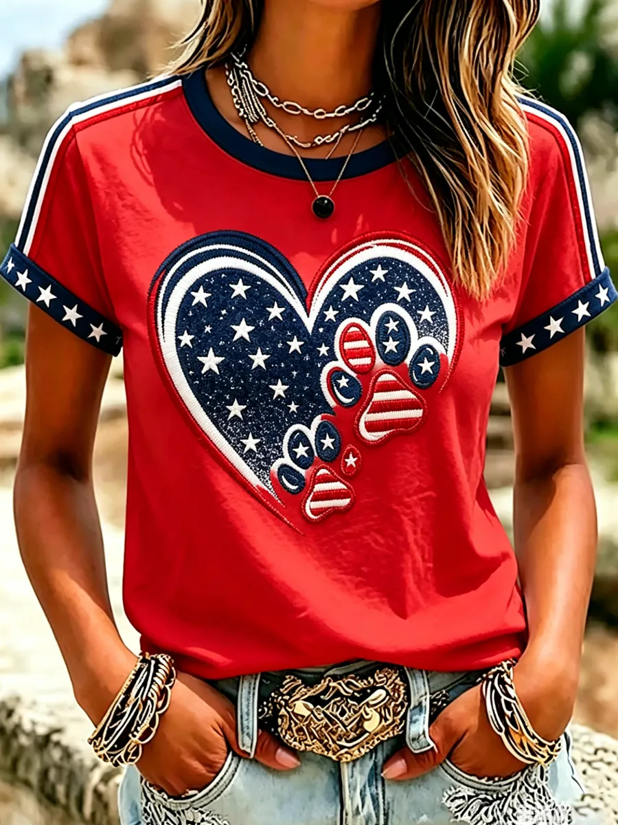 Women'S Proud American Dog 250Th Anniversary Patriotic Claw Print T-Shirt