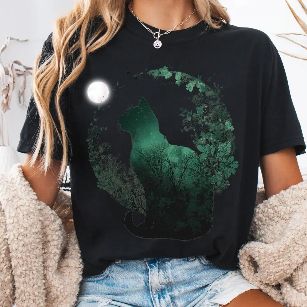 Midnight Cat In The Forest T-shirt
