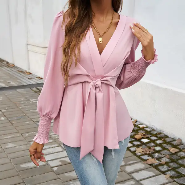 Waist Tie V-Neck Blouse