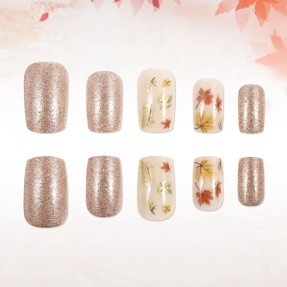 Nailhour 24Pcs Grey Autumn Glitter Medium Square Press On Nails