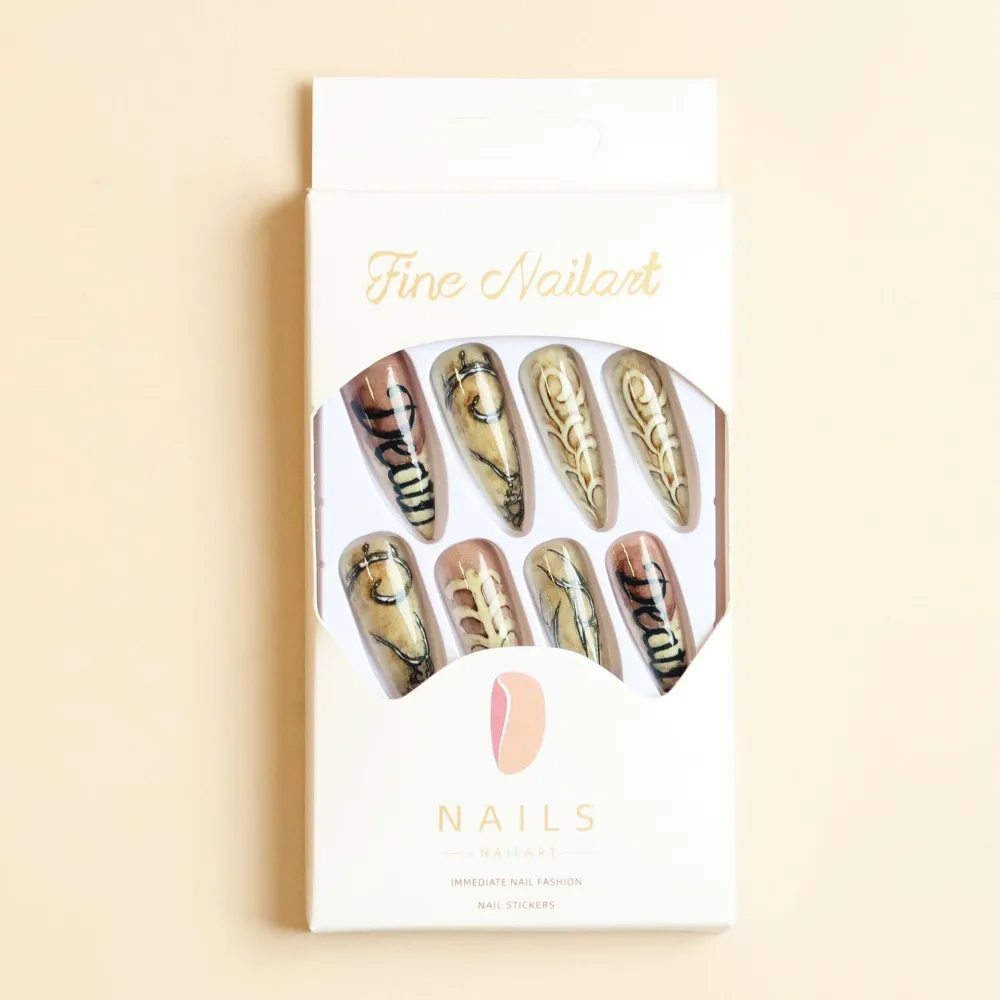 Nailhour 24Pcs Halloween Gothic Long Almond  Press On Nails
