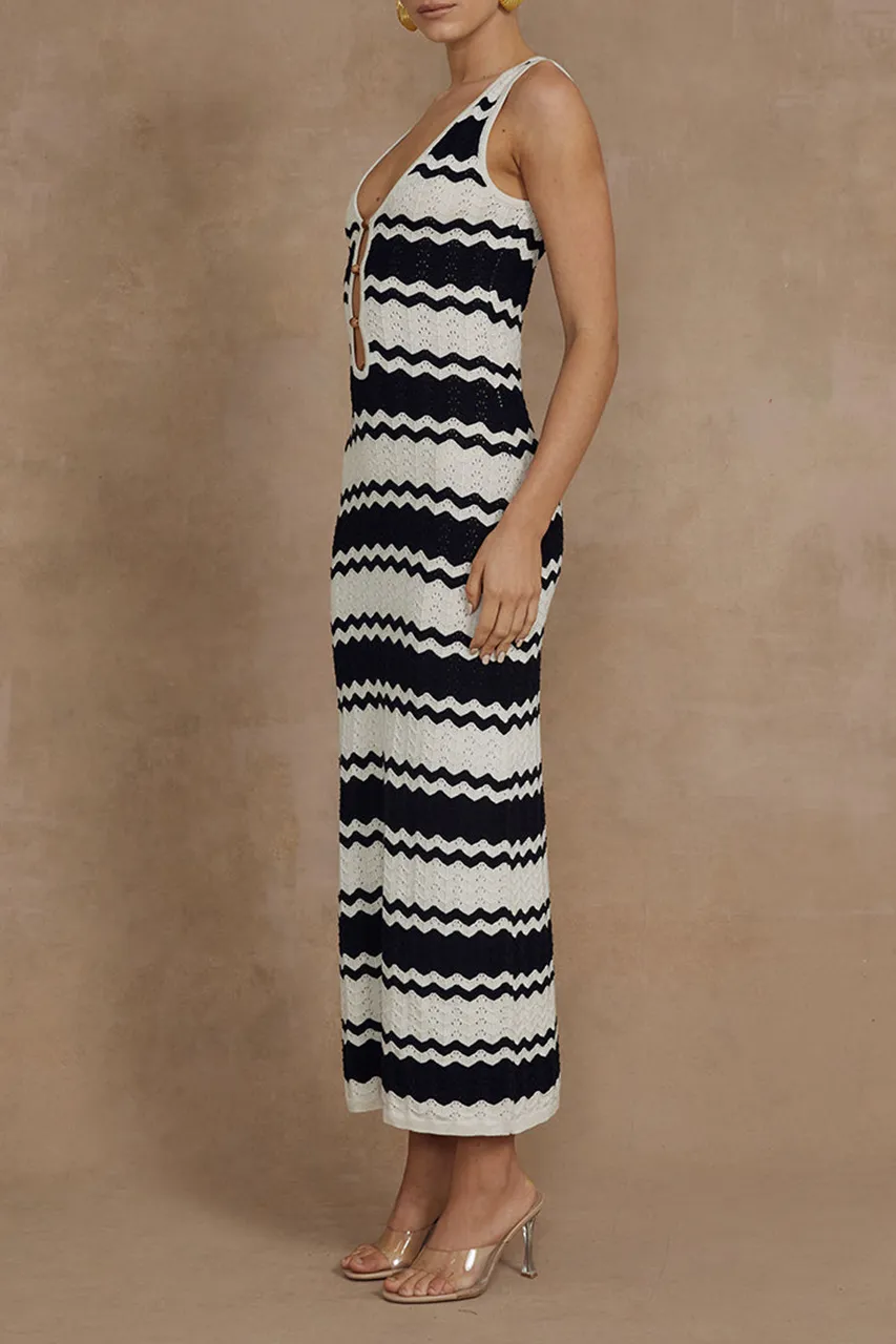 Striped Sleeveless Cut Out Midi Dress
