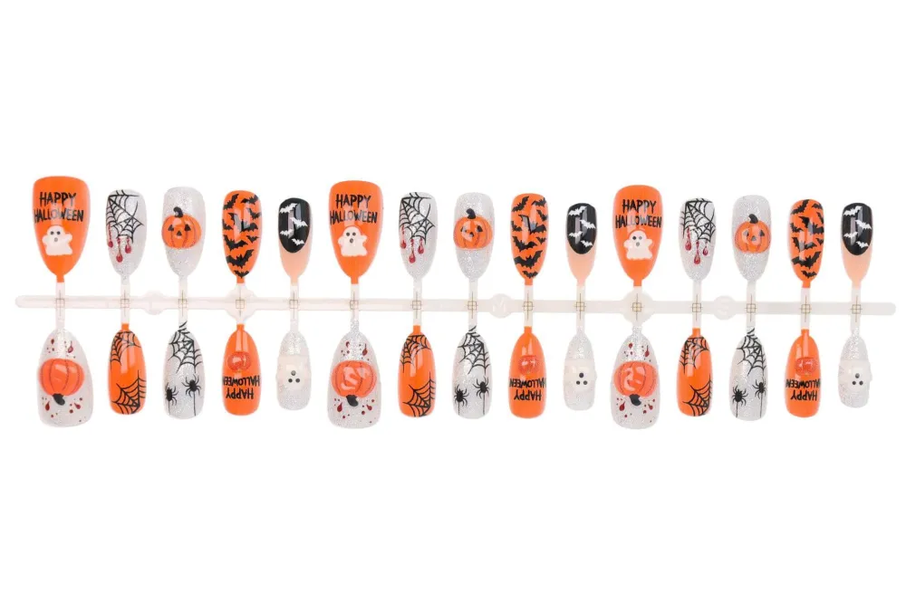 Nailhour 30Pcs Pumpkin 3D Medium Almond Halloween Press On Nails