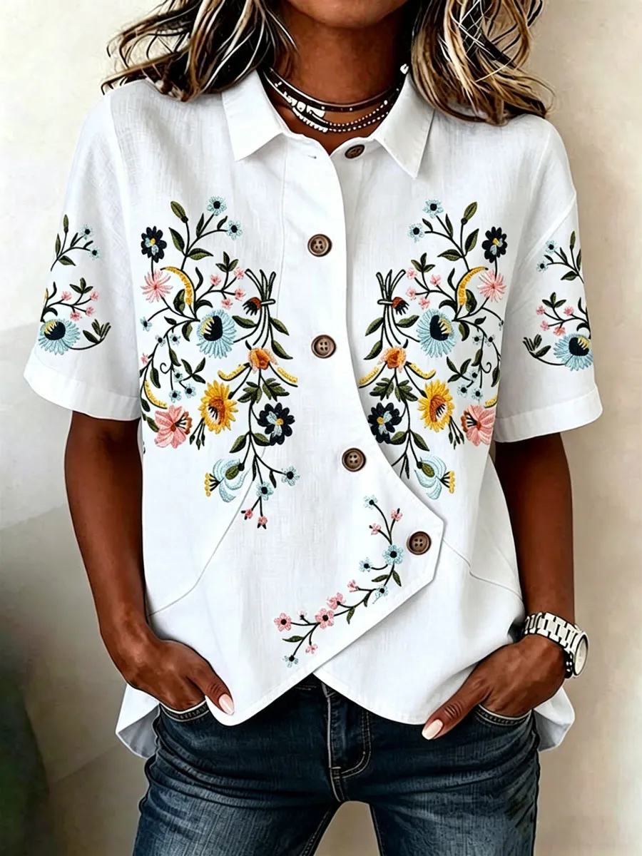 Women'S Cotton And Linen Casual Print Top