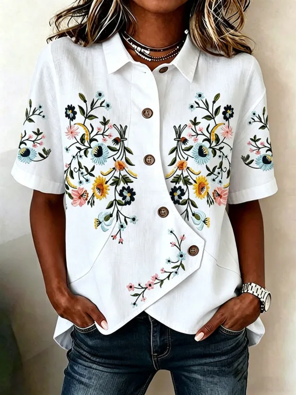 Women'S Cotton And Linen Casual Print Top