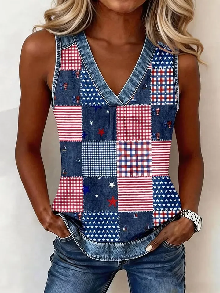 Women's Independence Day Themed Printed Casual Vest